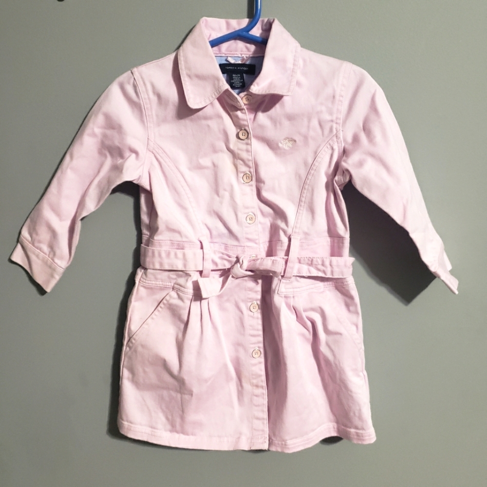 Tommy hilfiger baby pink trench coat style shirt size 12-18 months
